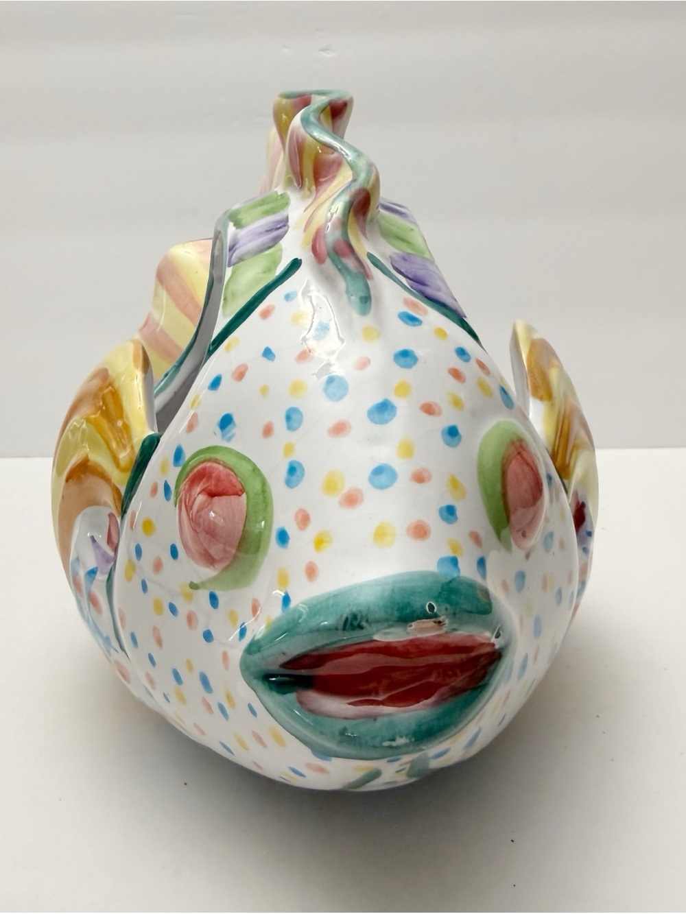 Vintage Whimsical Colorful Hanging Fish Planter Ceramic Mackenzie Childs Style - Picture 3 of 14